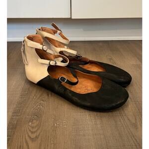 Gentle Souls Strappy Ankle Leather & Satin Mary Jane / Ballet Flats